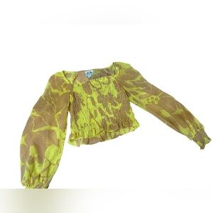 Future Collective Lime Green Smocked Long-Sleeve Crop Top